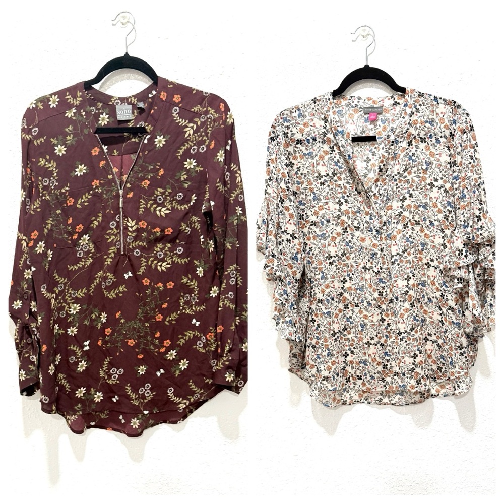 Bundle Vince Camuto ruffle Floral  - roll‎ tab sleeves SOHO blouses Large